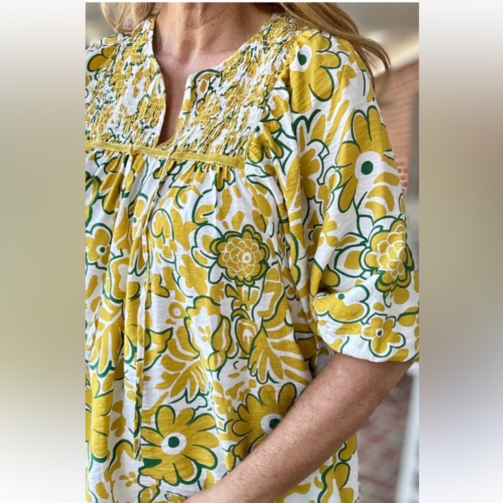 Umgee Floral Print V Neck Blouse